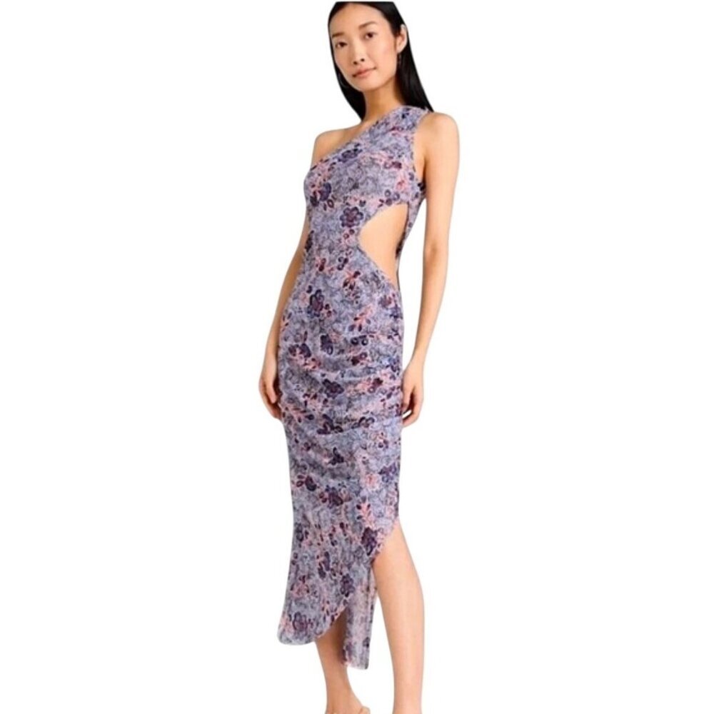 MISA Los Angeles Size XS Aries One Shoulder Cutout Floral Mesh Midi Dress NWT